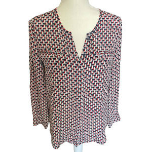 Joie Womens Osana Sailing Boat Print Silk Blouse Split Neck Long Sleeve Size XS